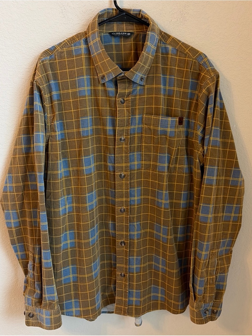 Drake Men's L Midwale Corduroy Plaid Long Sleeve Button Down Shirt